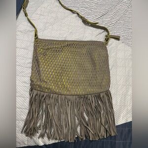 VINCE Stylish Tan Fringe Shoulder Bag